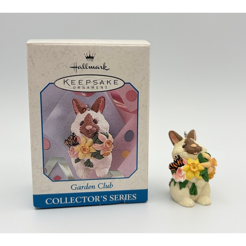 1998 Hallmark Keepsake Ornament Garden Club Bunny Rabbit Flowers Easter Spring